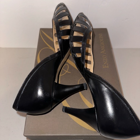 Enzo Angiolini Black Leather Peep Toe Heels - Picture 4 of 8